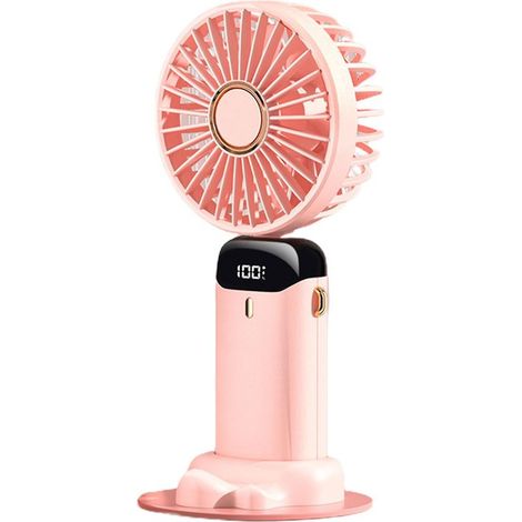 Mini ventilateur portable d'extérieur avec double batterie et 5 vitesses, idéal pour le camping et la randonnée en intérieur et en extérieur (rose). (1/2)