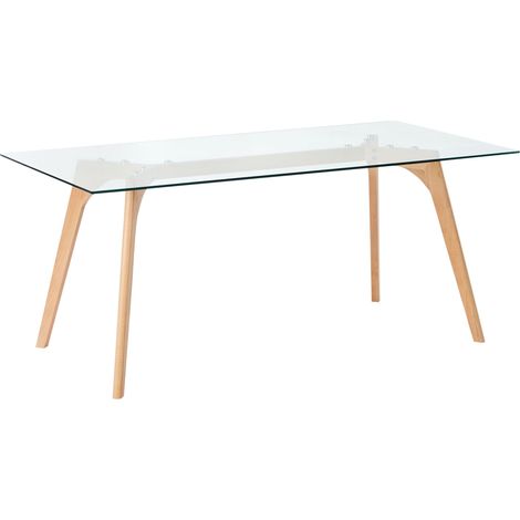 Tavolo da Pranzo Rettangolare Piano in Vetro Gambe in Legno 180 x 90 cm Hudson