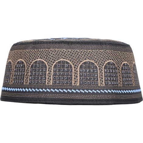 Chapeau musulman brodé pour la prière et le culte islamiques, Arabie Saoudite, couvre-chef pour homme, polyester et coton, noir, taille 59 (1/5)