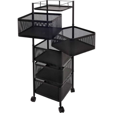 [JAMAIS UTILISÉ] Étagère roulante HHG-439, chariot roulant Étagère multifonctionnelle Rangement cuisine, roulante Paniers pivotants Fer 94x30x30cm, noir