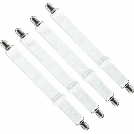 Étendeur de drap-housse réglable (65 cm à 150 cm), attache de sangle de maintien réglable pour drap de lit, canapé, housse de repassage (blanc, lot de 4) (1/4)