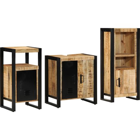 Badezimmermöbel-Set 3 Stk. Braun und Schwarz Massivholz Mango vidaXL (1/5)