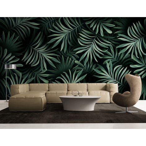 Papier Peint Feuillage - Palmes Sombres Exotiques - 150 x 250 cm (1/2)