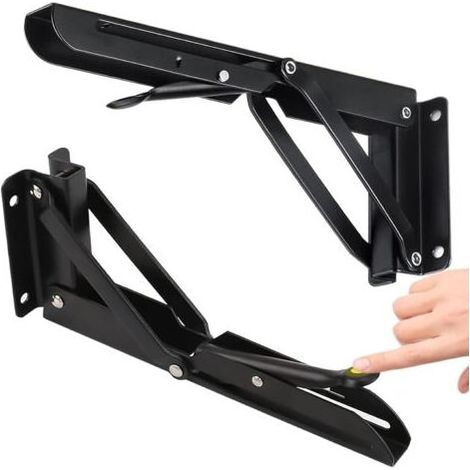 200mm Support Equerre Pliable Charge Lourde, 2 Pièces Equerre Pliante 20cm, Noir Support Console Pliable, Equerre Murale pour Garage,Cuisine, Bureau, Chambre, Tablette Murale Rabattable (1/5)