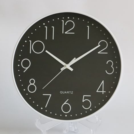 Reloj de pared silencioso, 20 cm (8 pulgadas), caja blanca, diseño minimalista, para el hogar, la oficina, la sala de estar, blanco/negro, silencioso, fácil de leer, ecológico. (1/5)