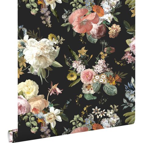 papier peint fleurs vintage noir - ESTAhome (1/5)