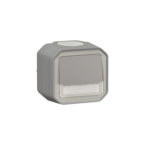 Legrand - Plexo L - Poussoir lumineux porte-u00e9tiquette avec voyant + Bou00eetier 1 poste - Saillie - Gris - Ref. : 069544L + 069681L (1/3)