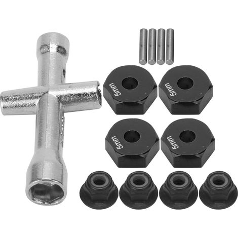Clé en croix hexagonale M4 avec adaptateur pour roue de 12 mm et épaisseur de 5 mm, jeu d'écrous antidérapants pour voiture RC 1/10 (noir) (1/5)