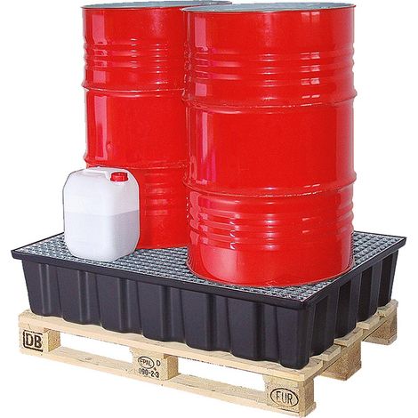 BRB Sicherheits-Auffangwanne Kunststoff schwarz m. verzinktem Gitterrost, Auffangvolumen 220 Liter, 1220x820x270 mm, Tragkraft 1 kg (1/2)