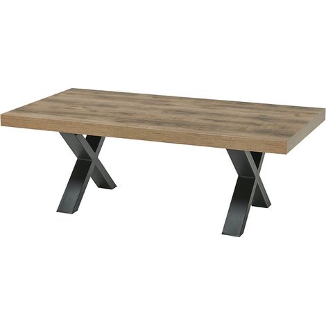 NILLA - Table Basse Aspect Bois Piètement X Métal Poudré Noir (1/3)