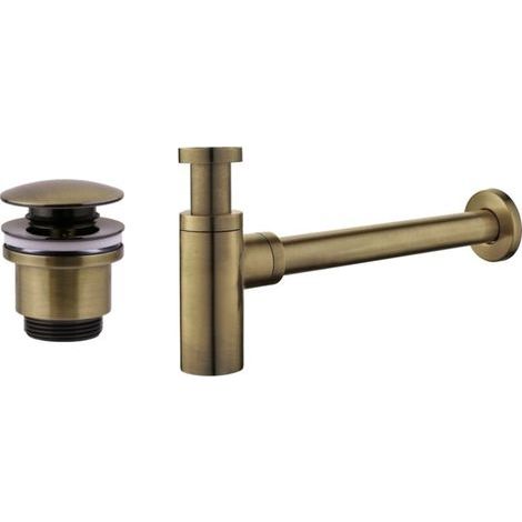 Ensemble de siphon et de bonde clic-clac en laiton – Raccord standard 1 1/4" – Siphon rond pour meubles – KITSCA3 – Tecom (1/4)