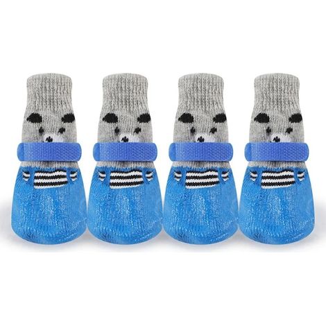 Filiyano-[YD]YD Lot de 4 chaussures et chaussettes d'automne et d'hiver pour chien et chat, antidérapantes, bottes de pluie et de neige, bleu, bleu (1/5)