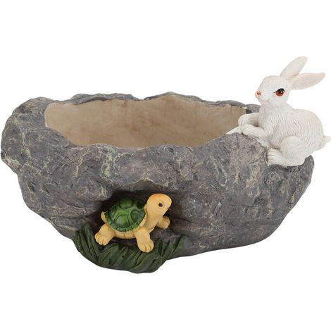 Pots Créatifs pour Succulentes en Résine Artisanat Décoration Intérieure Imitation Pierre et Bois Sec Course de la Tortue et du Lièvre-KZQ