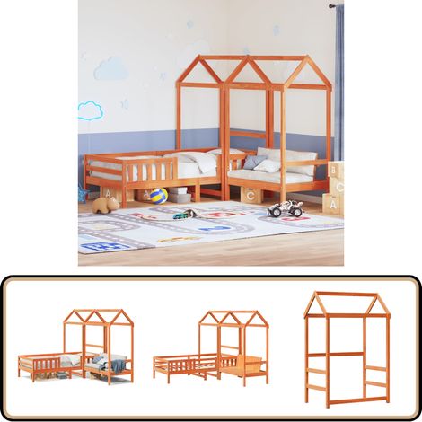Ensemble de lit et de banc avec toit sans matelas 75x190 cm - Lit Enfant - Lit Modulaire - Lit Coffre - Mobilier Enfant - Décoration Chambre Enfant (1/5)