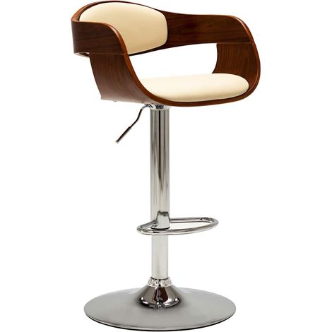 vidaXL Tabouret de bar Crème Bois courbé et similicuir (1/5)