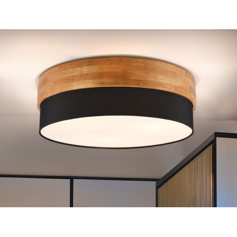 LED Deckenleuchte Holzlampe mit Stoffschirm Schwarz, Ø 50cm (1/5)