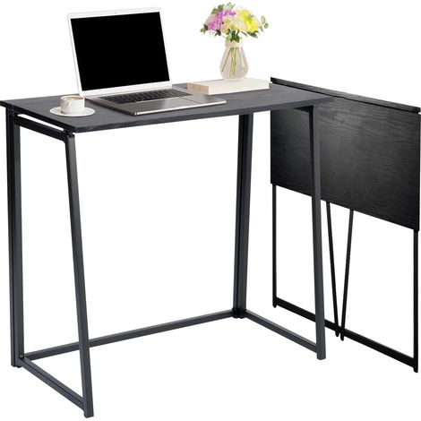 Bureau d'ordinateur Pliable pour Ordinateur Portable, Table d'étude, Table étroite et Pliable avec Cadre en métal Noir (1/5)