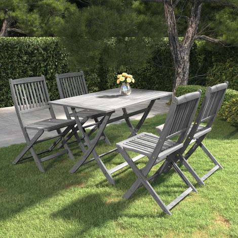 vidaXL Set da Pranzo per Giardino 5 pz Legno Massello di Acacia Grigio (1/5)