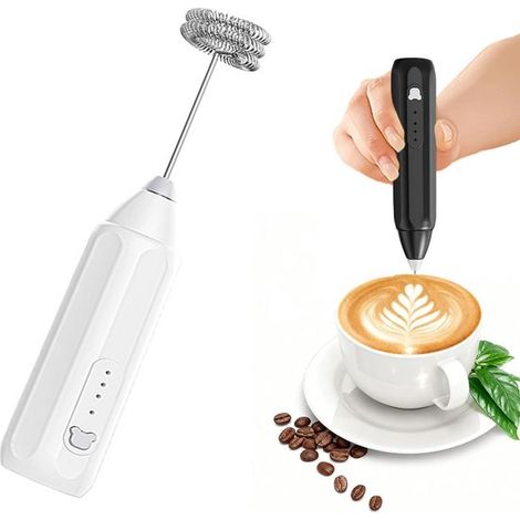 KZQ Tragbarer elektrischer Milchaufschäumer Weiß 3 Geschwindigkeitsstufen USB-aufladbar perfekt für Kaffee Matcha Proteinshakes und den (1/5)