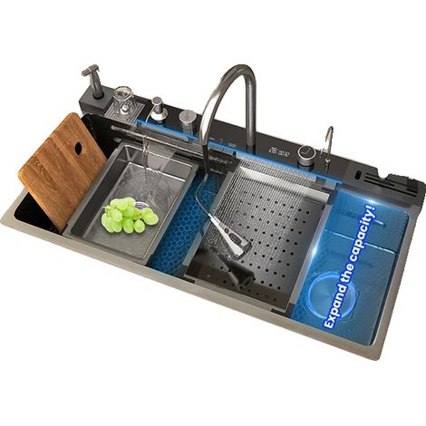Évier de cuisine, en acier inoxydable, résistant aux rayures, 10050-Droite-KX-Ensemble (1/2)