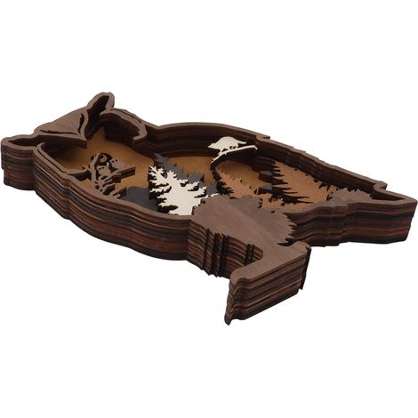 Lampe en bois sculpté 3D, décoration d'intérieur, ornement animal sculpté en bois 3D avec LED, hibou (1/5)