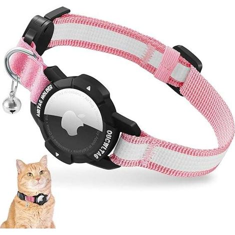Collare riflettente illuminato per gatti con supporto AirTag, rosa, 18-26 cm