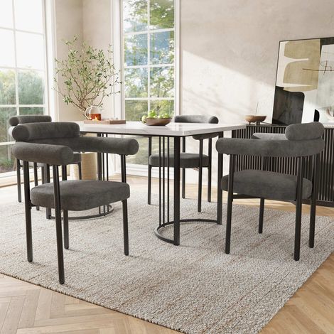 Lot de 6 chaises de salle à manger en tissu effet daim gris foncé, assise rembourrée, structure en métal, 70 x 62 x 84 cm (1/5)