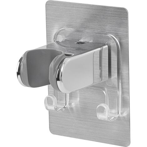 Support Pommeau de Douche sans Percage, Autocollant Support Douchette, Avec Double Crochet, Diamètre intérieur 21–24 mm, Universel Porte Pommeau de Douche,Chrome