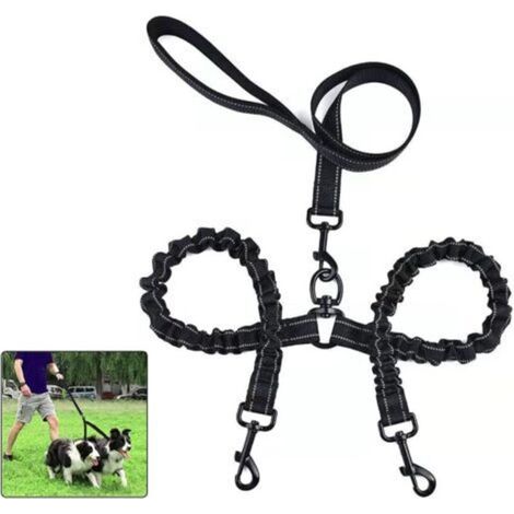 Correas para 2 perros, correa doble antienredos para pasear y entrenar perros, giro de 360°, longitud ajustable, reflectante, separador de doble alambre para dos perros -Crezuo