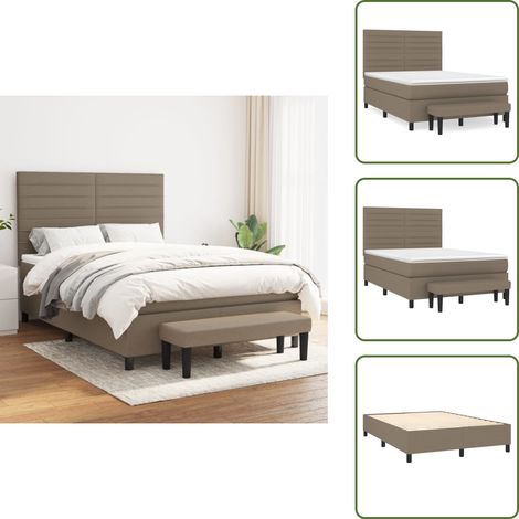 The Living Store Sommier à lattes de lit avec matelas Taupe 140x190 cm Tissu - Matelas à ressorts ensachés