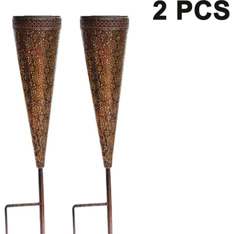 Lampes solaires métalliques pour jardin extérieur, lot de 2 lampes solaires LED étanches IP65, éclairage blanc chaud oriental pour terrasse, pelouse, allée ou balcon [Classe énergétique A++]
