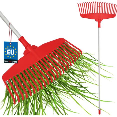 KOTARBAU® Rateau À Feuilles - Plastique - 48 cm - avec Manche en Aluminium - Extra-Click - Rateau Jardin - Ramasse Feuilles - Léger - Rouge & Argenté - Ergonomique