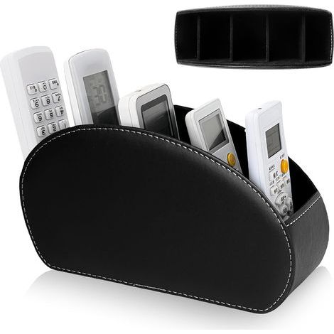 Support de télécommande avec 5 poches - En cuir synthétique - Grand support pour TV, DVD, clé 4K et télécommandes Bluray - Organiseur de bureau pour stylos, téléphone portable (1/5)