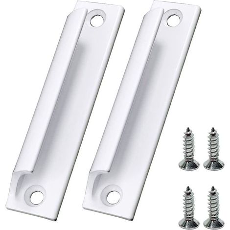 Maniglia per porta scorrevole in alluminio bianco in 2 pezzi – Resistente alla ruggine – Design ergonomico per una facile apertura – Viti incluse (1/4)
