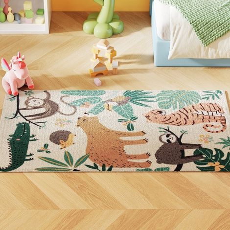 CHICFURN Alfombra auxiliar 150x80 cm de poliéster crema multicolor antideslizante (1/5)