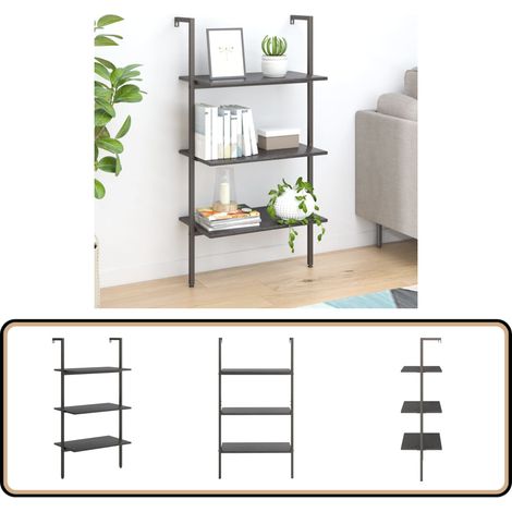 Leiterregal mit 3 Böden Schwarz 64x35x120,5 cm - Bücherregal - Wandregal - Regal Schwarz - Aufbewahrung - Dekoration