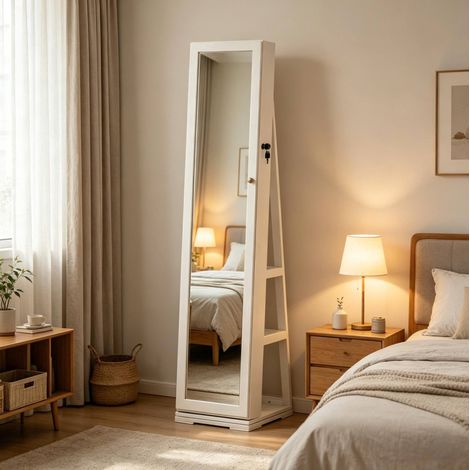 Espejo de pie giratorio con almacenamiento 38 x 38 x 160 cm blanco HAVRYA (1/4)