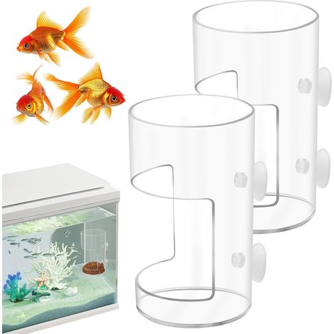 Lot de 2 mangeoires Rondes pour Poissons d'aquarium avec Ventouse, Tube d'alimentation, séparateur de réservoir, boîte d'élevage, Bols à Poissons, Accessoires pour Tortues et crevettes (1/5)