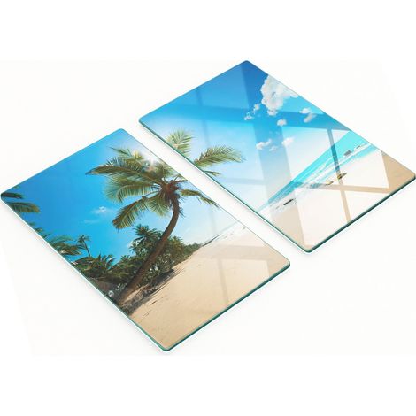 Planches à découper décoratives en verre trempé, motif plage tropicale, 2 x 30 x 52 cm (1/5)