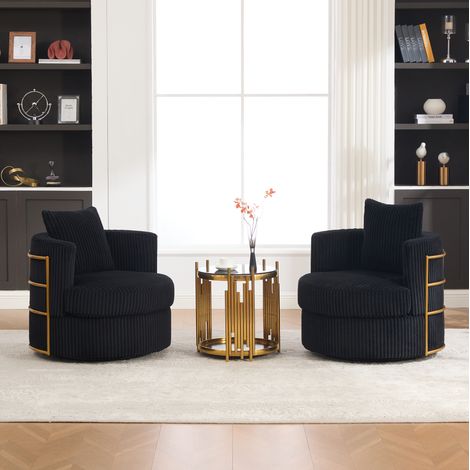 Poltrona girevole 79x76x78 cm nera, set da 2 con vano contenitore, tessuto a coste MEUBLIV (1/5)