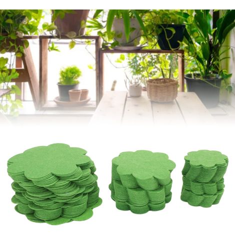 Confezione da 150 cuscinetti drenanti a forma di fiore per vasi da fiori, tappetini traspiranti e permeabili all'acqua per vasi da bonsai, 5 cm, 7,5 cm, 10 cm, verdi.