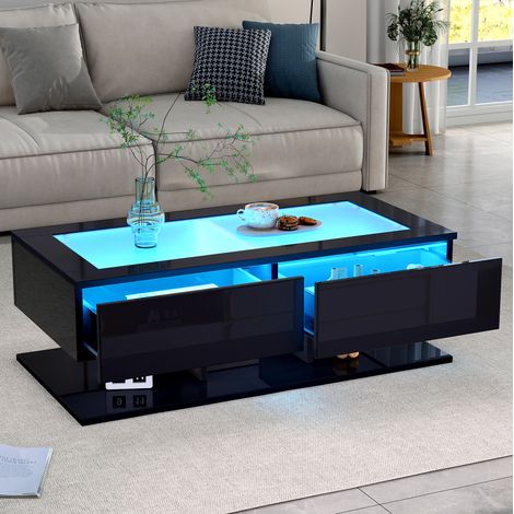 Tavolino da salotto 100x50x35 cm in legno e vetro nero con contenitore FloraGrace (1/5)