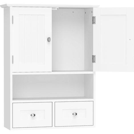 Armario de pared para baño 50,8 x 17,8 x 66 cm ahorro de espacio almacenamiento protegido moderno con 2 cajones de MDF blanco 210002664 (1/5)
