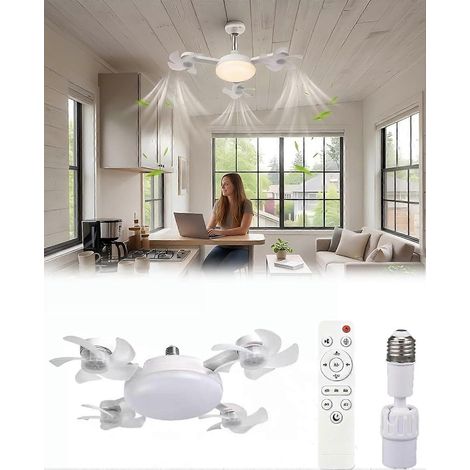 Douille pour ventilateur de plafond 2 en 1 avec télécommande culot E27 compatible 3/4 pales à visser (1/5)