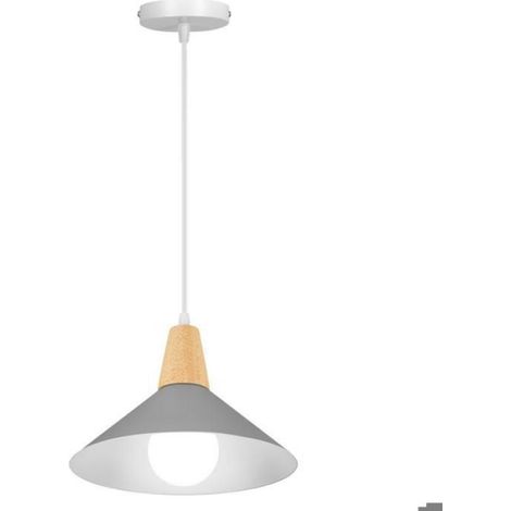 Pendelleuchte aus Holz und Metall – Grau, 1 Stück, Ø 25 cm, E27 – Retro-Hut-Design – Innenbeleuchtung, Küchenleuchter (1/5)