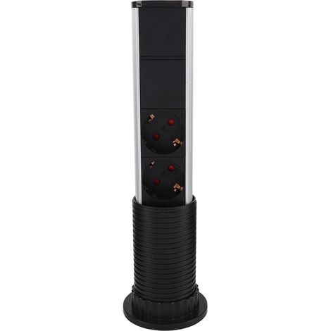 Prise électrique encastrable escamotable pour bureau, socle multiprise avec USB, chargeur mural 250V, prise EU, 2 ports, finition aluminium. (1/5)