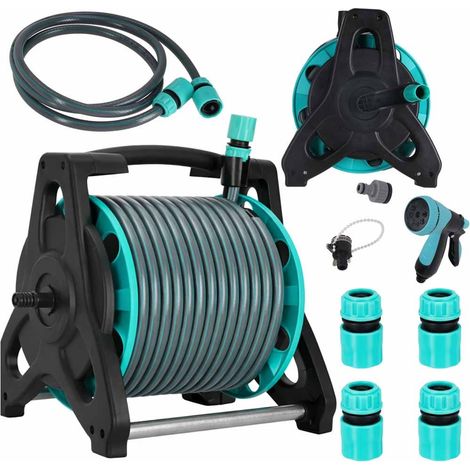Tuyau d'arrosage de 30 m avec enrouleur, pistolet d'arrosage, débit réglable, robuste