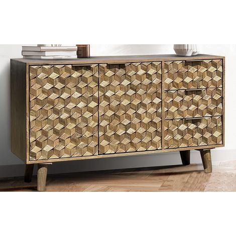 Geometric Medium Sideboard - Mango Wood - L40 x W137 x H77 cm - Light Finish - Assembly Required