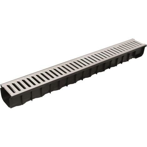 Caniveau plastique A15 100 cm – Grille galvanisée – Résistant aux produits chimiques et aux basses températures – Pour terrasses et sentiers – Dakota
