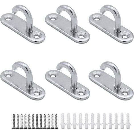 (6 Pièces) Acier Inoxydable 304 Crochets De Plafond M5 Crochets Ouverts Ovales Ancre De Plaque il Crochet De Montage à Vis Murale Pour Suspendre Panier De Plantes Ventilateur De Plafond Outi